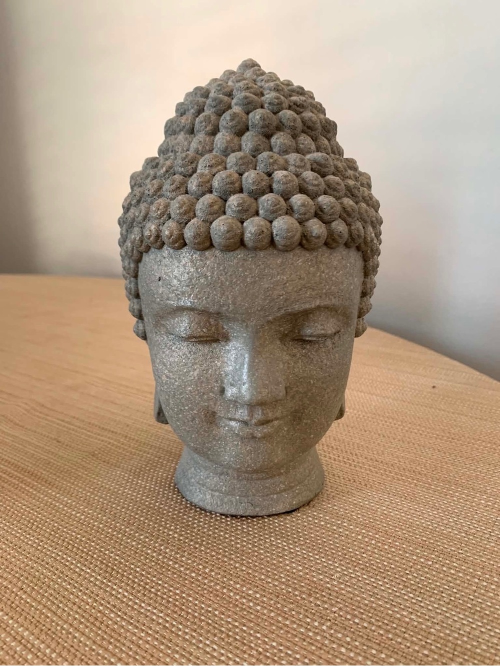 Buddha Head Statue Gray Stone-Look Zen Meditation Spiritual Home Décor 7”
